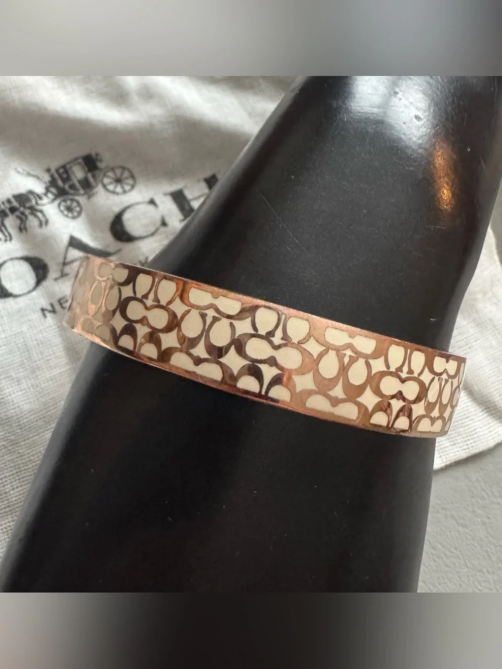 Coach C Logo bangle in ivory & rose gold